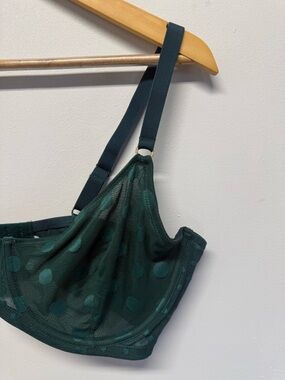Adore Me Dark Green Polka Dot Sheer Underwire Bra 40 DD NWT